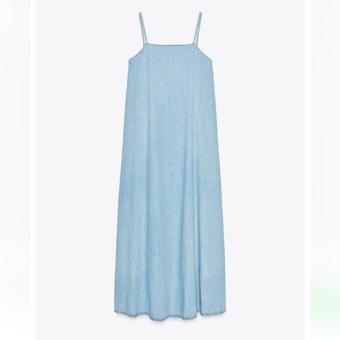 Zara Trf Light Blue Denim Long Dress
